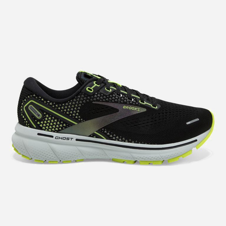 Brooks Ghost 14 Women's Cushioned Road Running Shoes UK Clearance - Black/Nightlife/GreenYellow/Blue